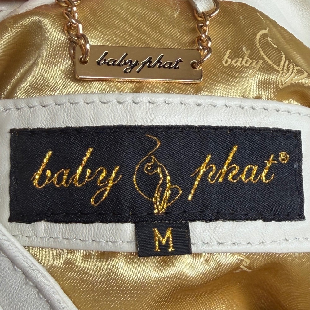 Baby Phat White Leather Moto Jacket Vintage Y2K Rare Gold Hardware Baddie Bratz - Picture 8 of 16